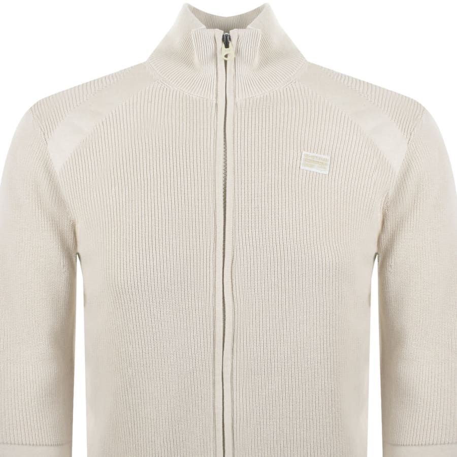Image number 2 for G-Star Detailed Full Zip Knit Jumper Beige