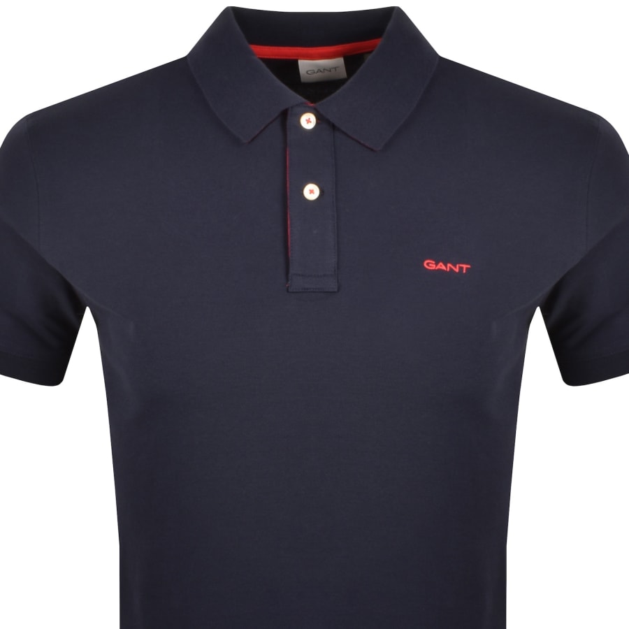 Image number 2 for Gant Collar Contrast Rugger Polo T Shirt Navy