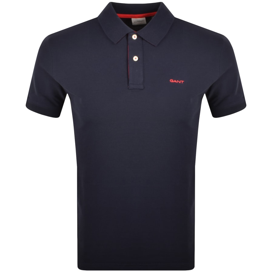 Image number 1 for Gant Collar Contrast Rugger Polo T Shirt Navy