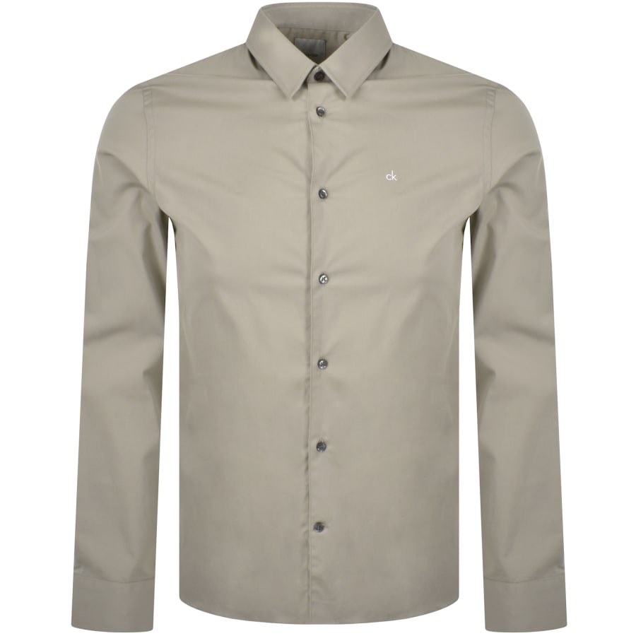 Image number 1 for Calvin Klein Poplin Stretch Slim Fit Shirt Grey