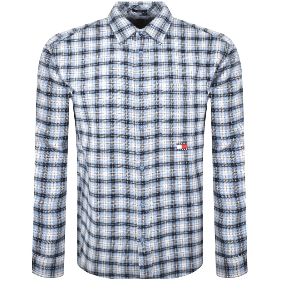 Image number 1 for Tommy Jeans Badge Flannel Relaxed Fit Shirt Blue