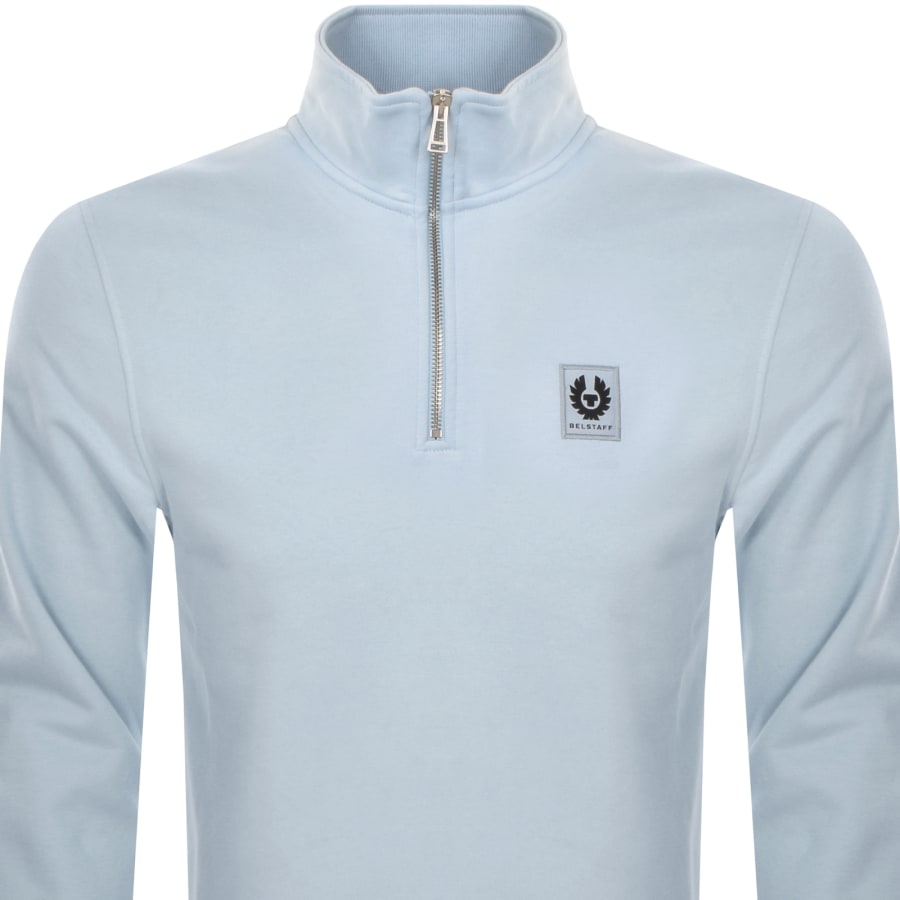 Image number 2 for Belstaff Quarter Zip Sweatshirt Sky Blue