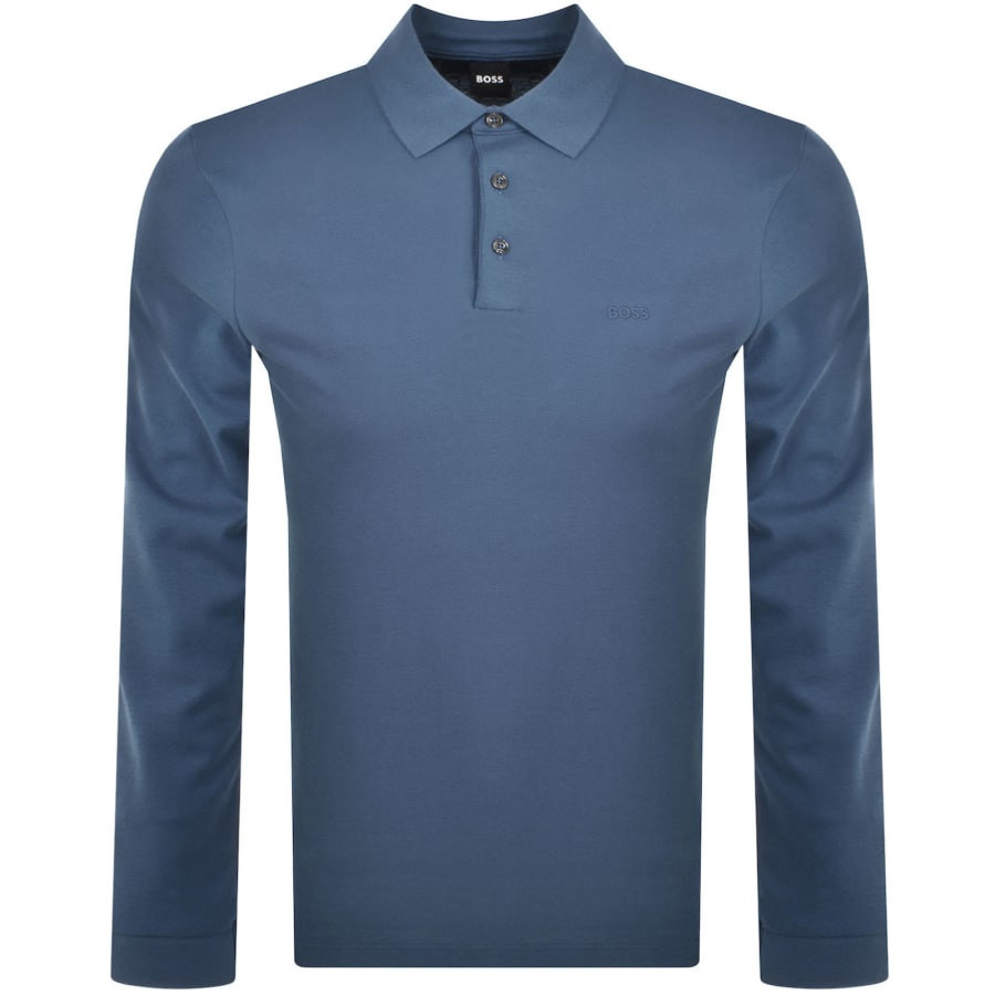 Image number 1 for BOSS Pado 30 Long Sleeved Polo T Shirt Blue