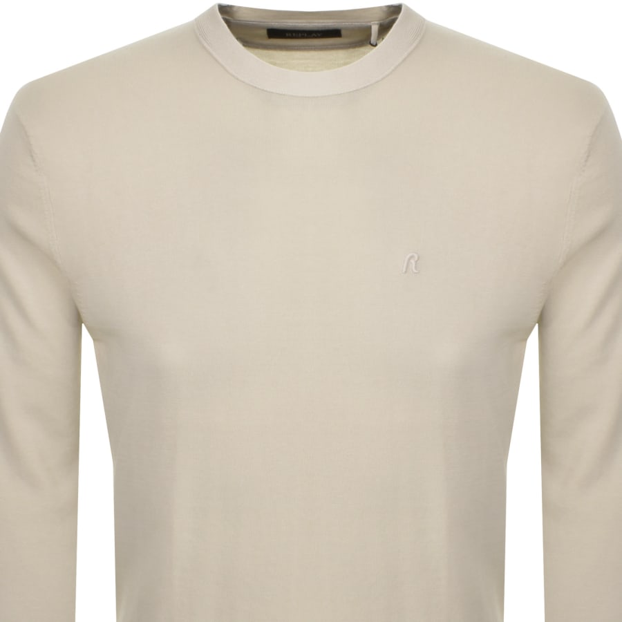Image number 2 for Replay Crew Neck Knit Jumper Beige