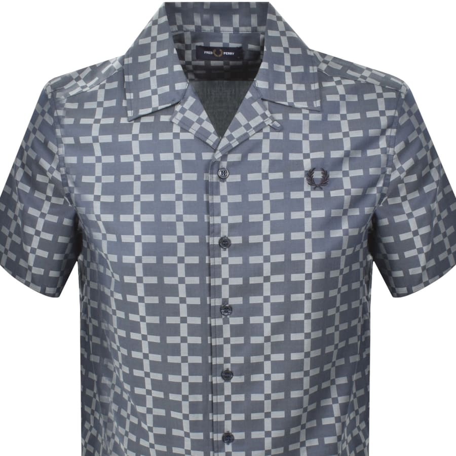 Image number 2 for Fred Perry Geometric Revere Shirt Blue