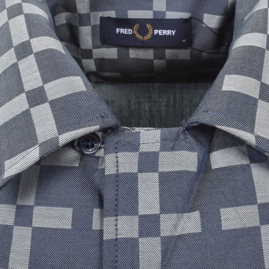 Image number 4 for Fred Perry Geometric Revere Shirt Blue