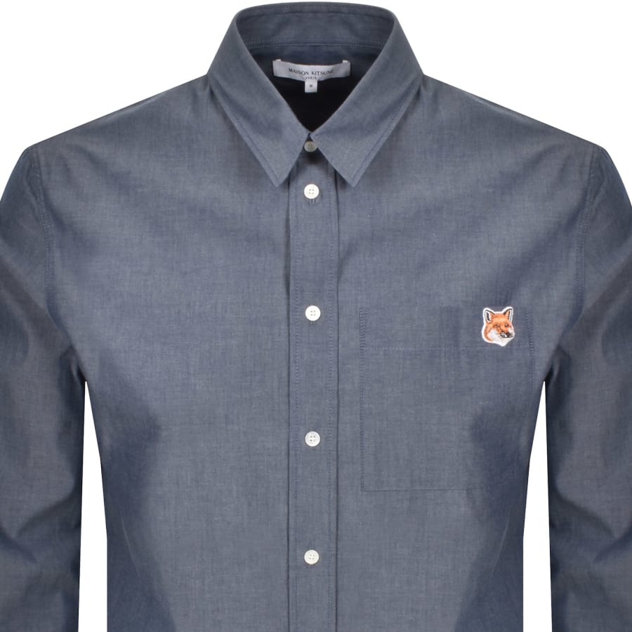 Image number 2 for Maison Kitsune Bold Fox Head Casual Shirt Blue