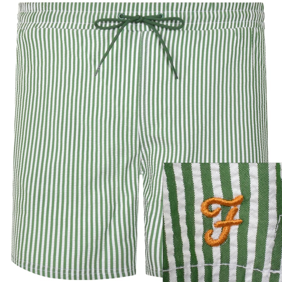 Image number 1 for Farah Colbert Seersucker Stripe Swim Shorts Green