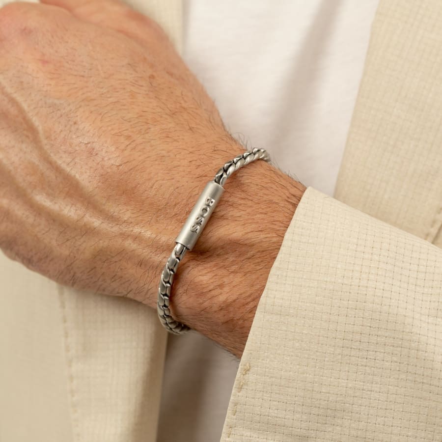 Image number 2 for BOSS Doran Braided Chain Bracelet Silver