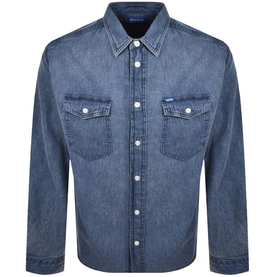 Image number 1 for HUGO Blue Ebino Long Sleeve Shirt Blue