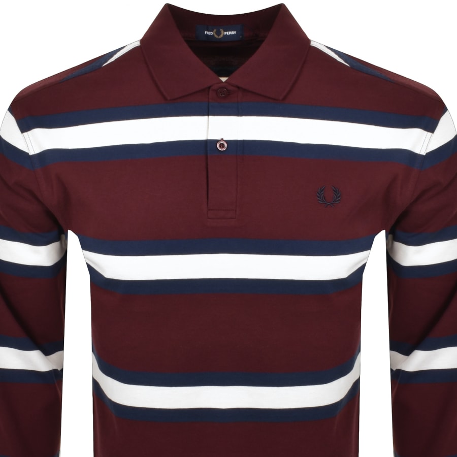 Image number 2 for Fred Perry Stripe Polo T Shirt Burgundy