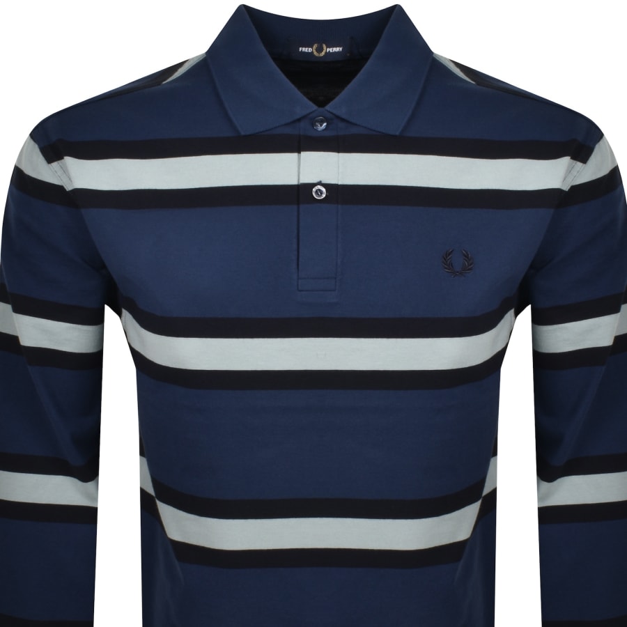 Image number 2 for Fred Perry Stripe Polo T Shirt Blue