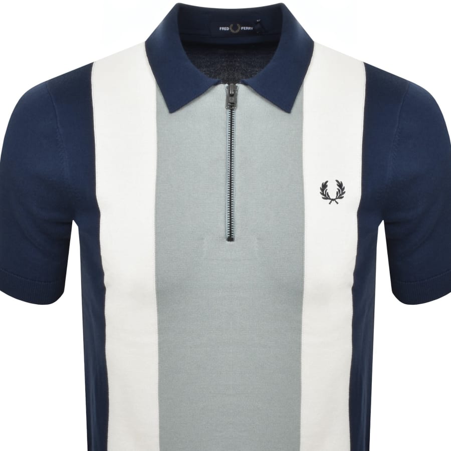 Image number 2 for Fred Perry Vertical Stripe Zip Neck Polo Blue