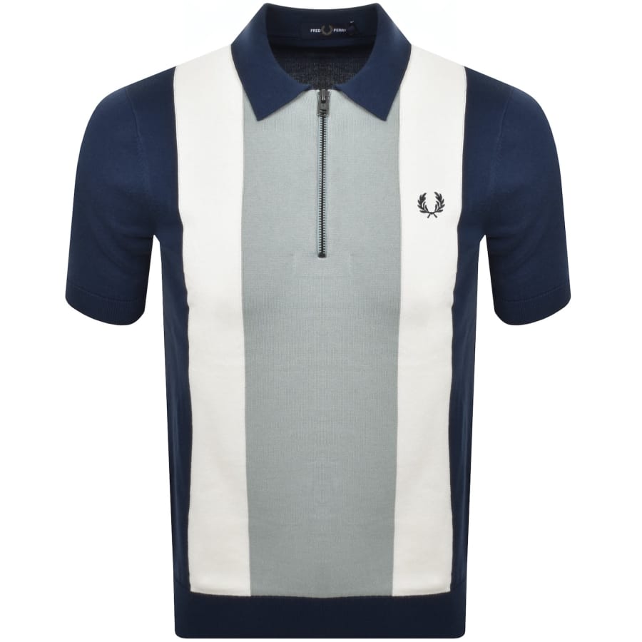 Image number 1 for Fred Perry Vertical Stripe Zip Neck Polo Blue