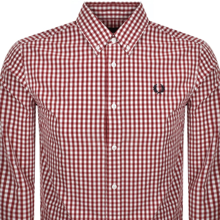 Image number 2 for Fred Perry Gingham Shirt Burnt Red
