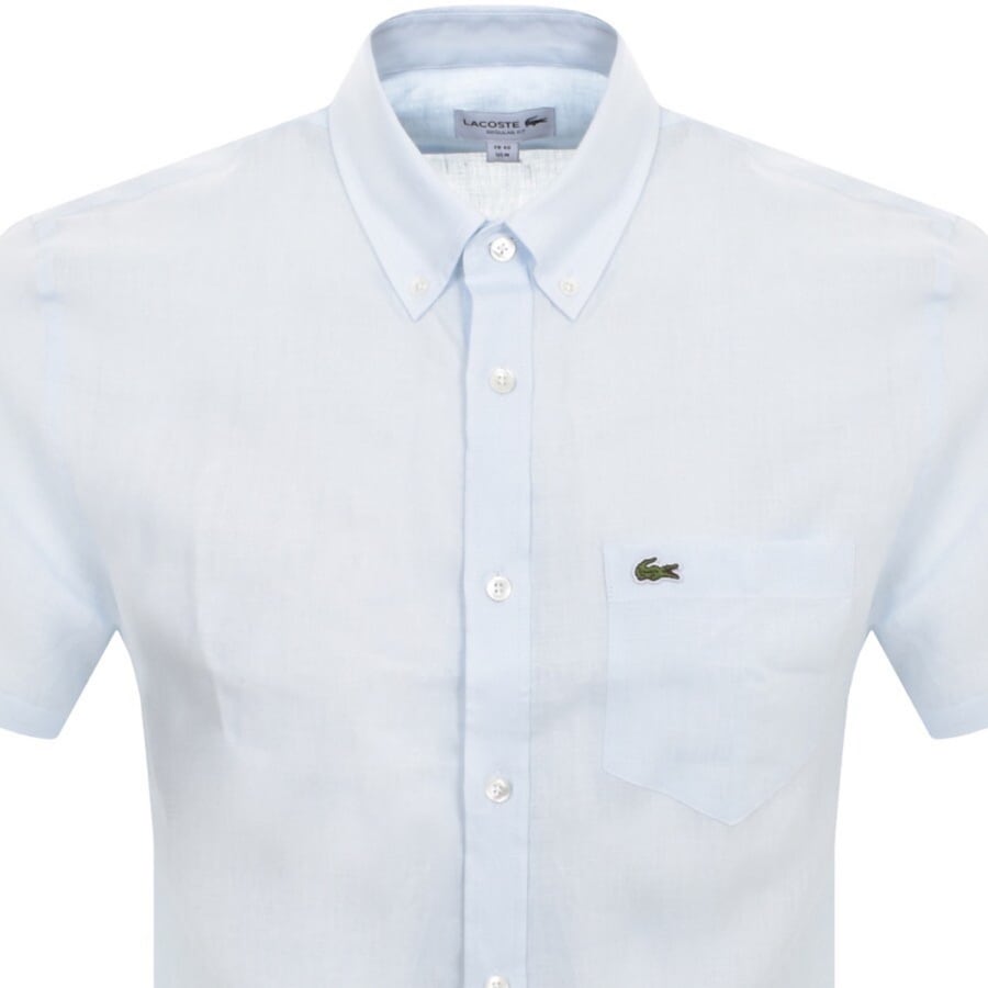 Image number 2 for Lacoste Short Sleeved Linen Shirt Blue