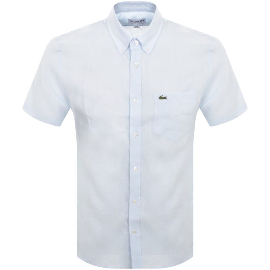 Image number 1 for Lacoste Short Sleeved Linen Shirt Blue