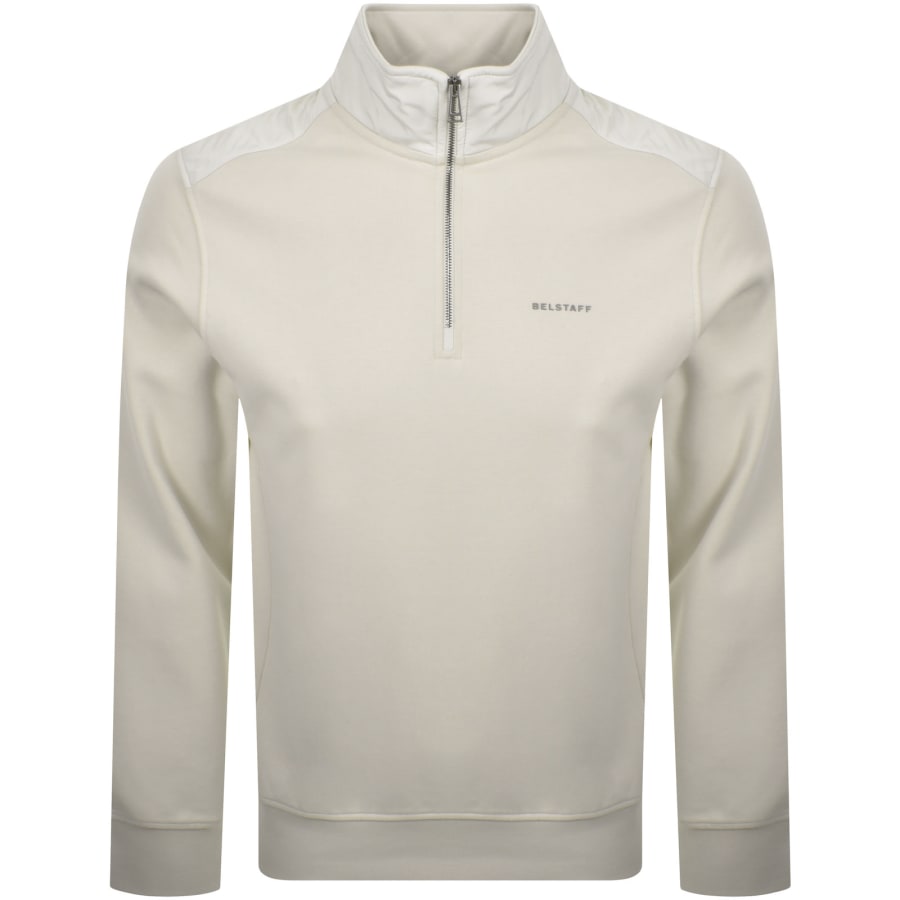 Image number 1 for Belstaff Alloy Quarter Zip Sweatshirt Beige