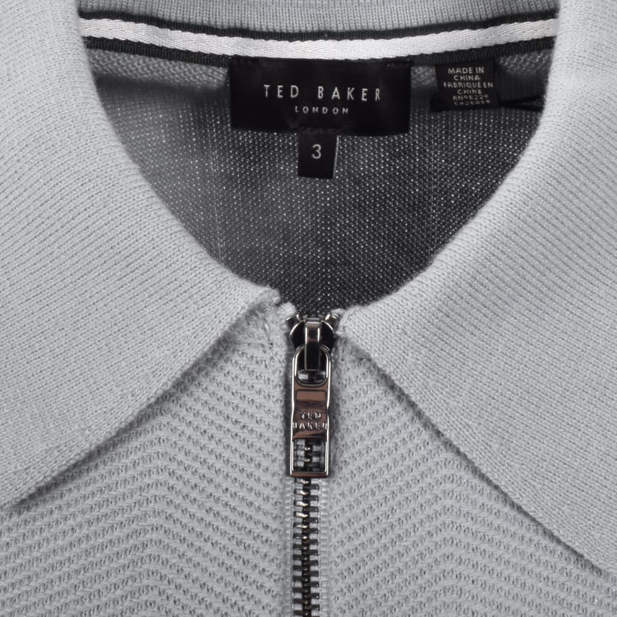 Image number 3 for Ted Baker Fourd Herringbone Zip Polo T Shirt Grey