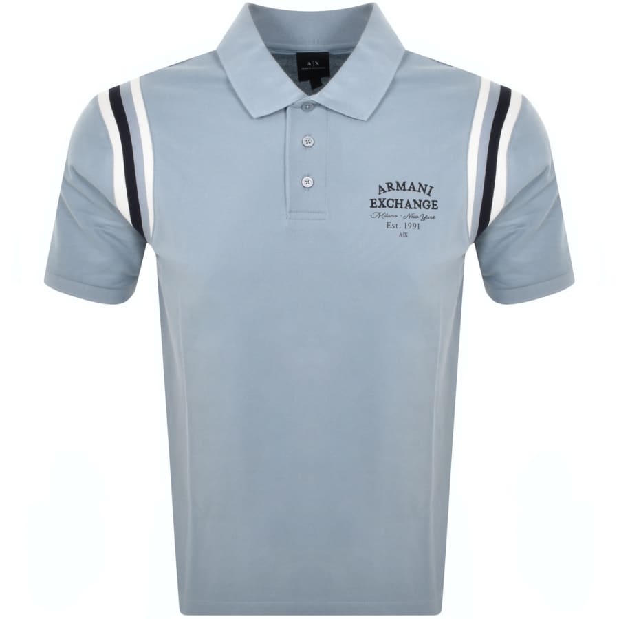 Image number 1 for Armani Exchange Logo Polo T Shirt Ashley Blue