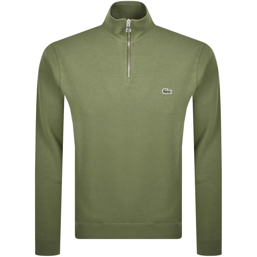 Image number 1 for Lacoste Quarter Zip Knit Sweatshirt Green