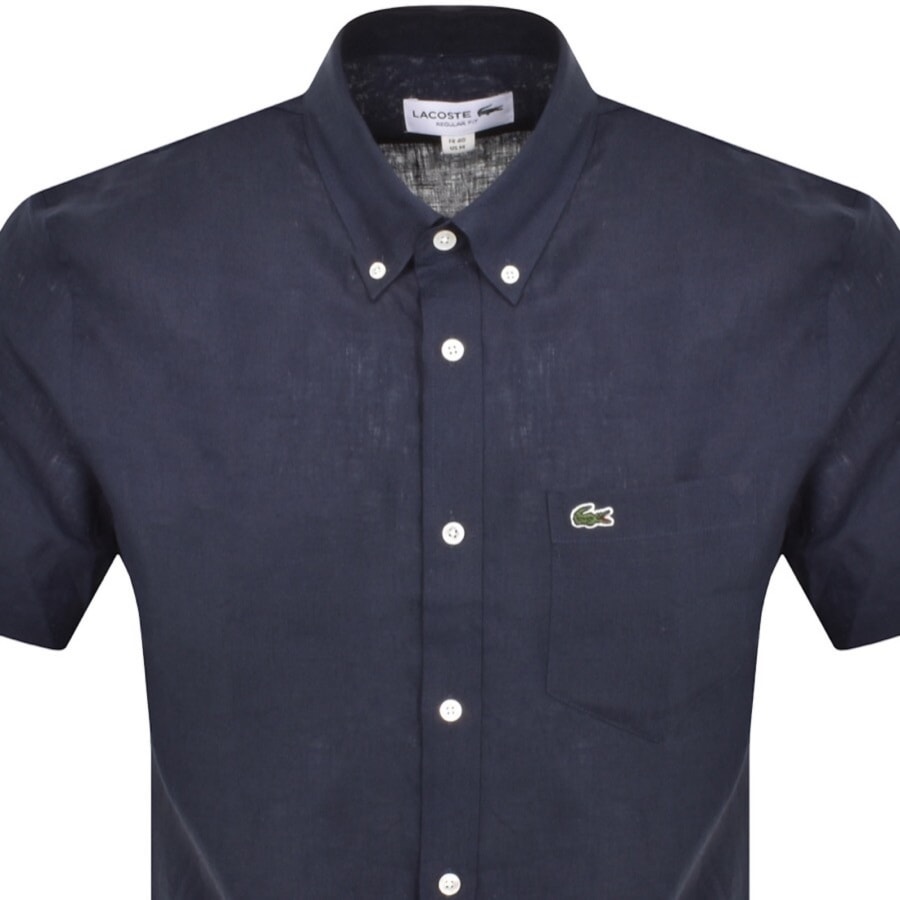 Image number 2 for Lacoste Linen Short Sleeved Shirt Navy