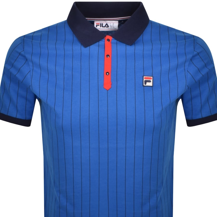 Image number 2 for Fila Vintage Classic Striped Polo T Shirt Blue