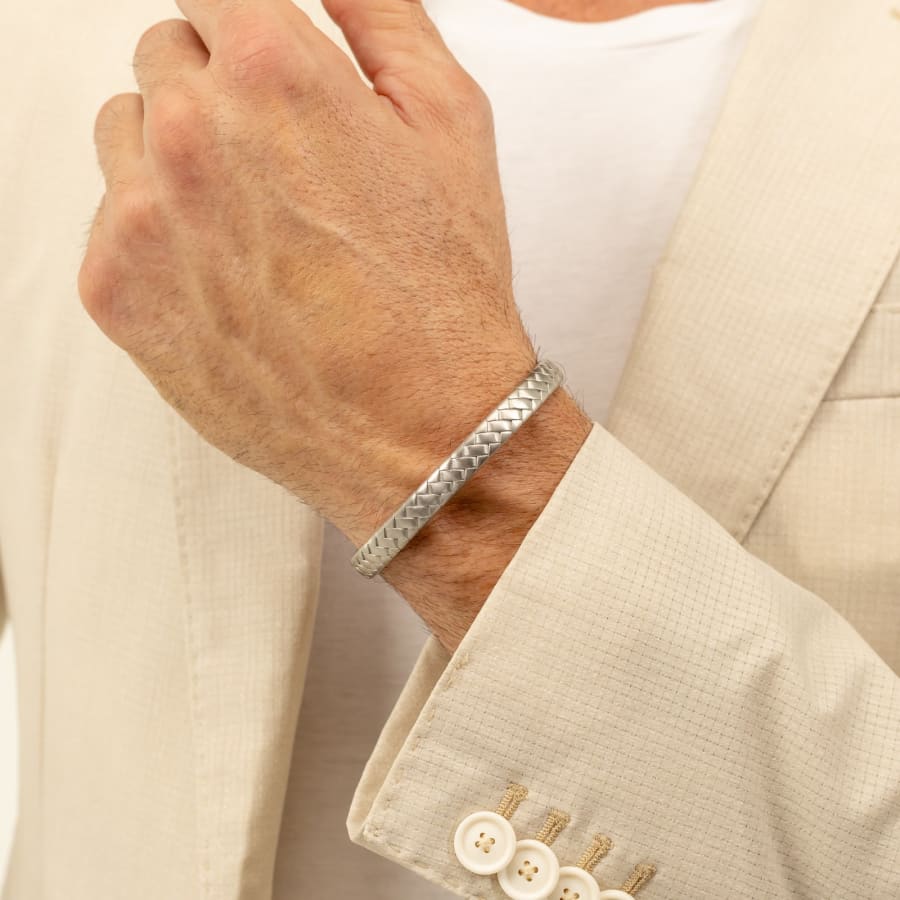 Image number 3 for BOSS Herringbone Bracelet Cuff Silver