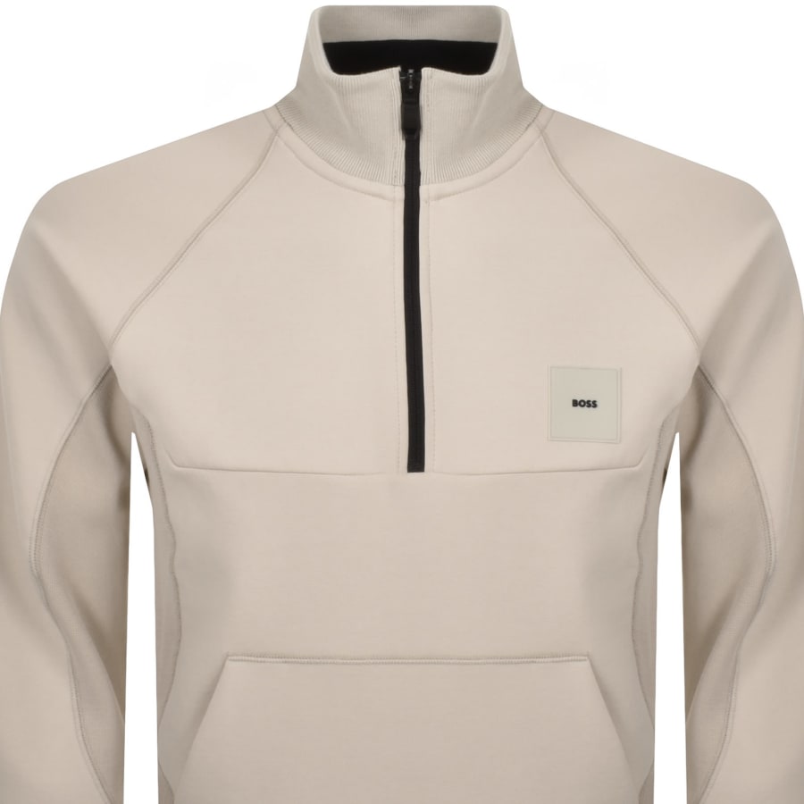 Image number 2 for BOSS Sweat Rib Quarter Zip Sweatshirt Beige