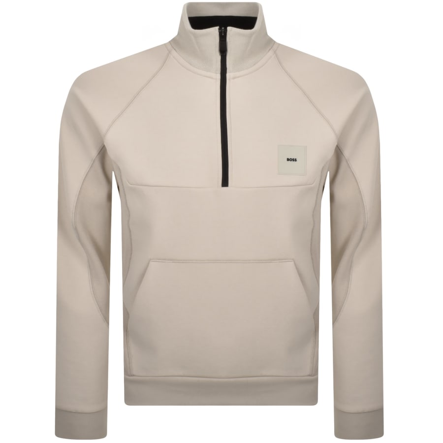 Image number 1 for BOSS Sweat Rib Quarter Zip Sweatshirt Beige