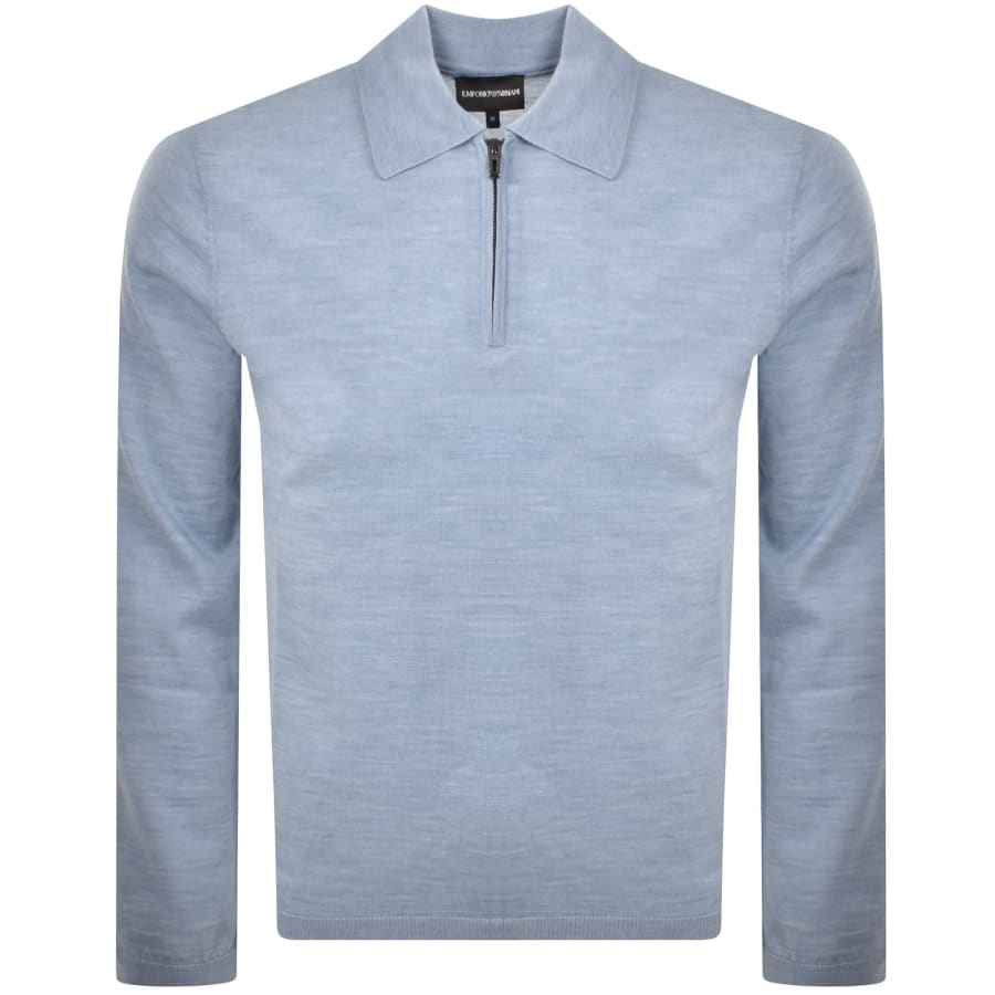 Image number 2 for Emporio Armani Quarter Zip Wool Jumper Blue