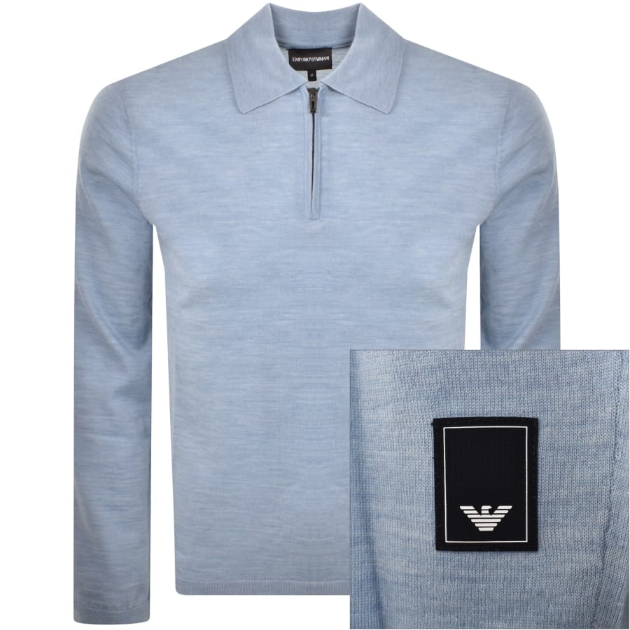 Image number 1 for Emporio Armani Quarter Zip Wool Jumper Blue
