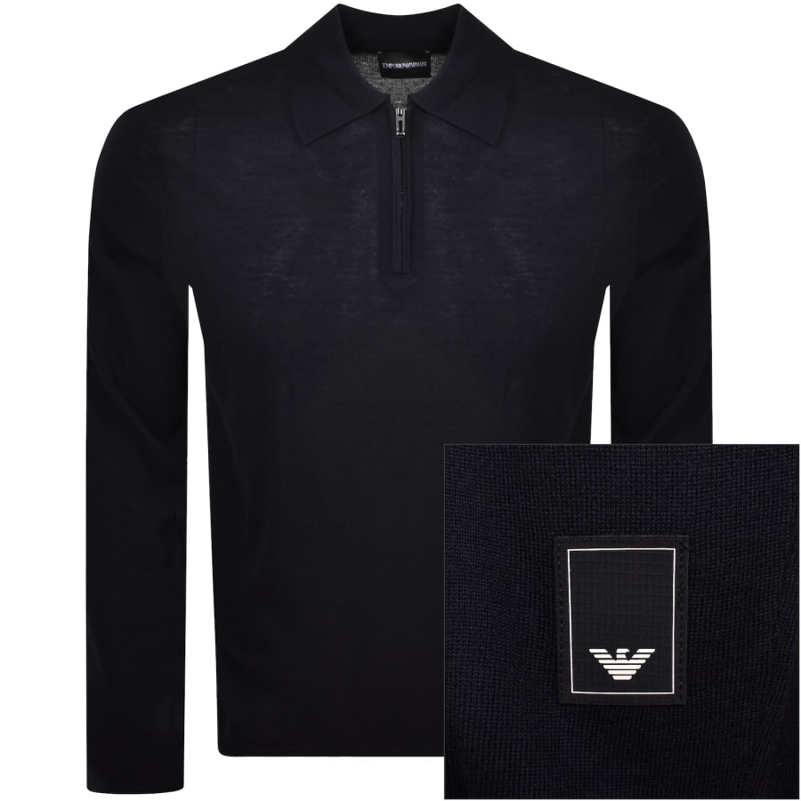 Image number 1 for Emporio Armani Quarter Zip Wool Jumper Navy