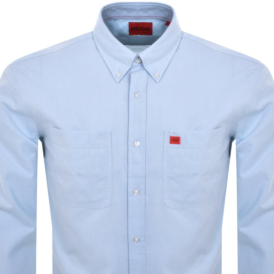 Image number 2 for HUGO Long Sleeved Evito Shirt Blue