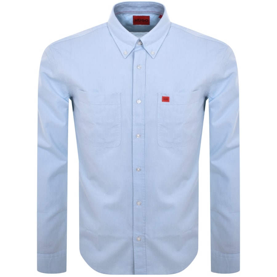 Image number 1 for HUGO Long Sleeved Evito Shirt Blue