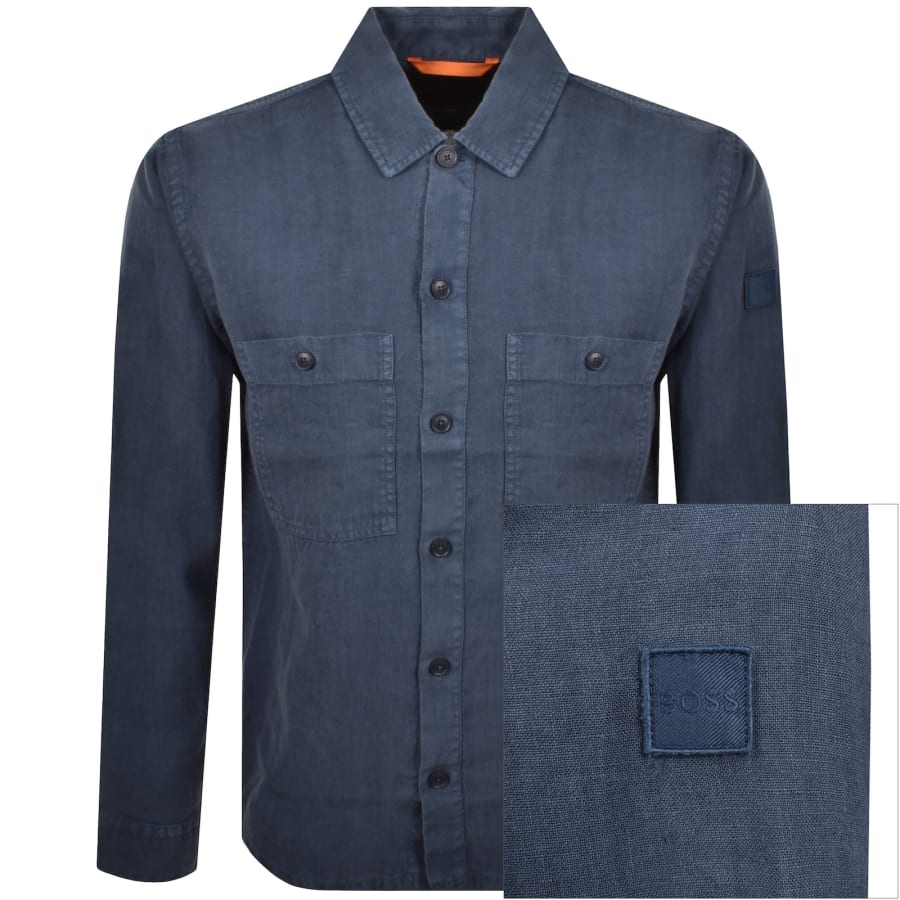 Image number 1 for BOSS Locky 2 Linen Overshirt Blue