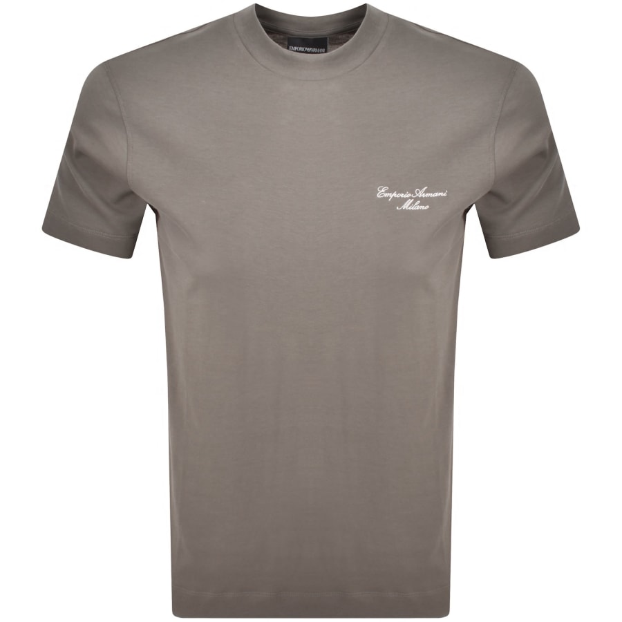 Image number 1 for Emporio Armani Embroidered Logo T Shirt Brown