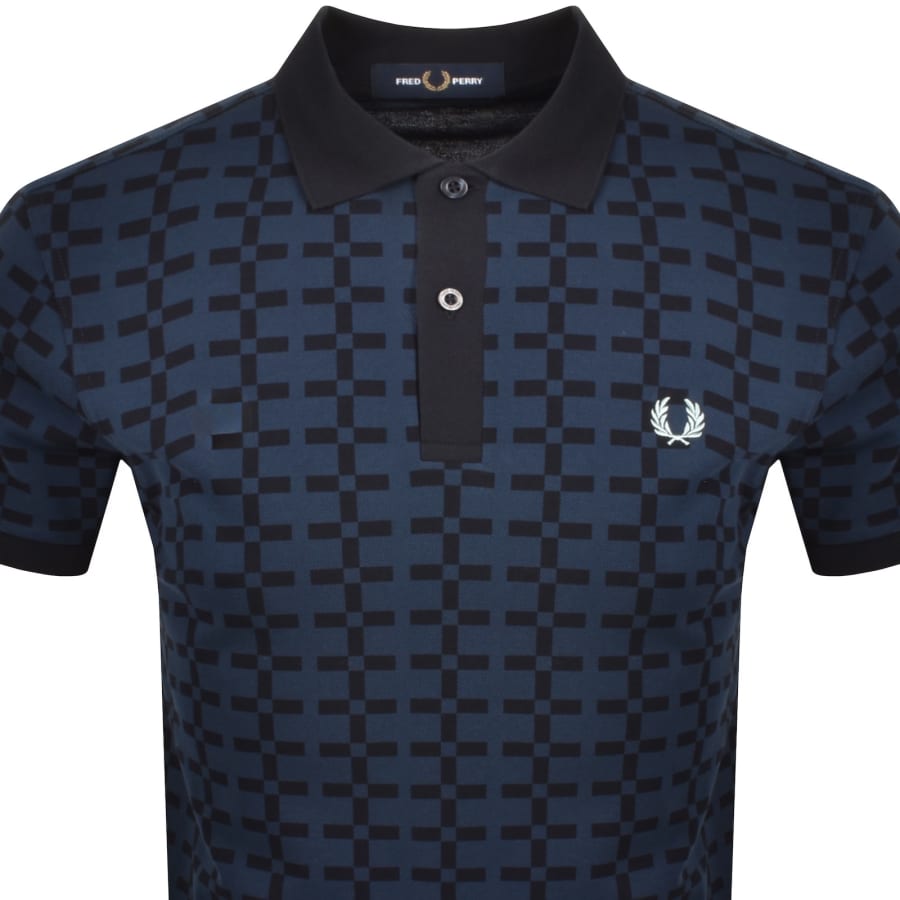 Image number 2 for Fred Perry Jacquard Print Polo Blue