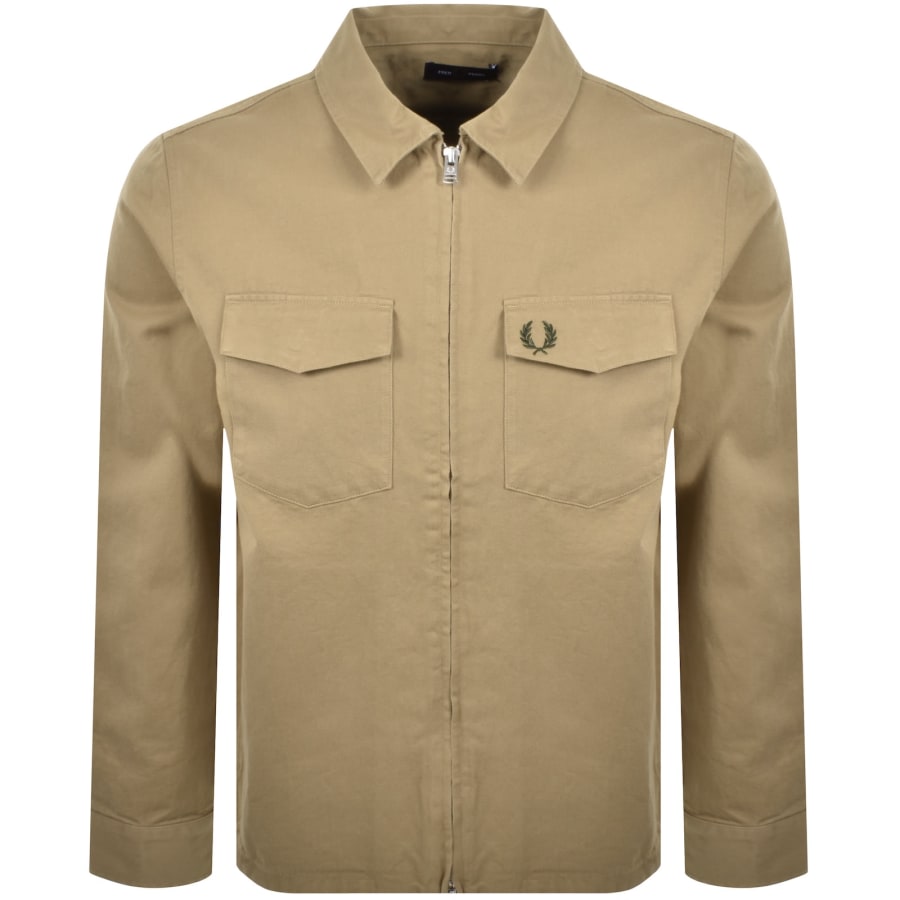 Image number 1 for Fred Perry Zip Overshirt Dark Beige