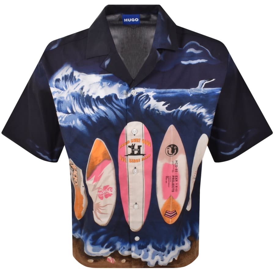 Image number 2 for HUGO Blue Eligino Short Sleeve Shirt Navy