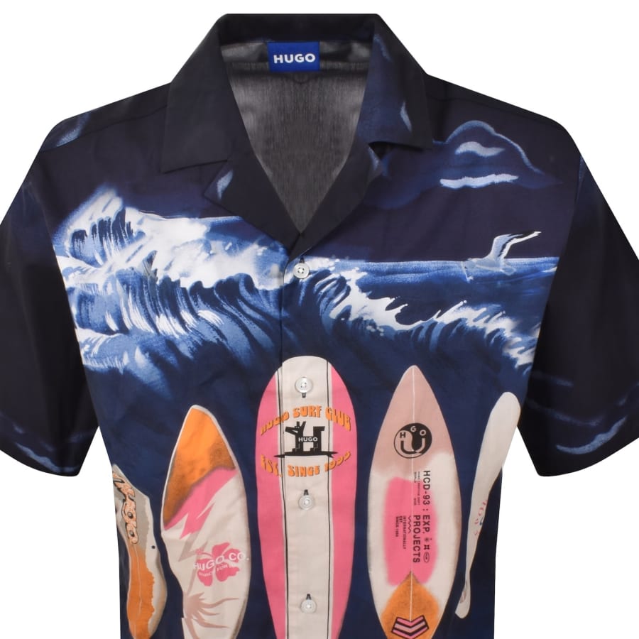 Image number 3 for HUGO Blue Eligino Short Sleeve Shirt Navy