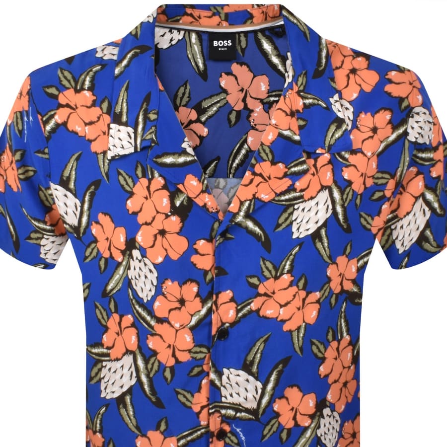 Image number 2 for BOSS Short Sleeve Beach Shirt Blue