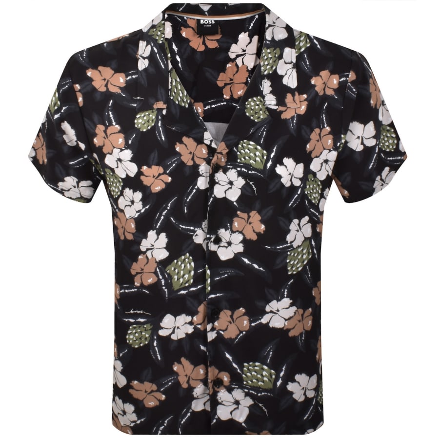 Image number 1 for BOSS Short Sleeve Beach Shirt Black