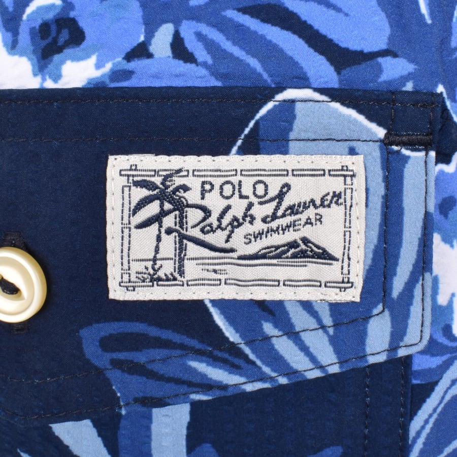 Image number 4 for Ralph Lauren Floral Seersucker Swim Shorts Blue