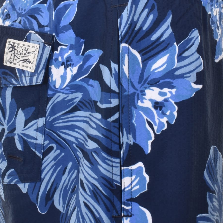 Image number 5 for Ralph Lauren Floral Seersucker Swim Shorts Blue