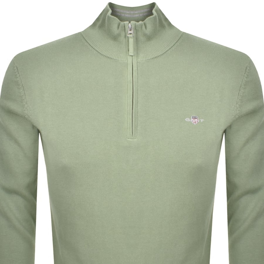 Image number 2 for Gant Half Zip Knit Jumper Kalamata Green