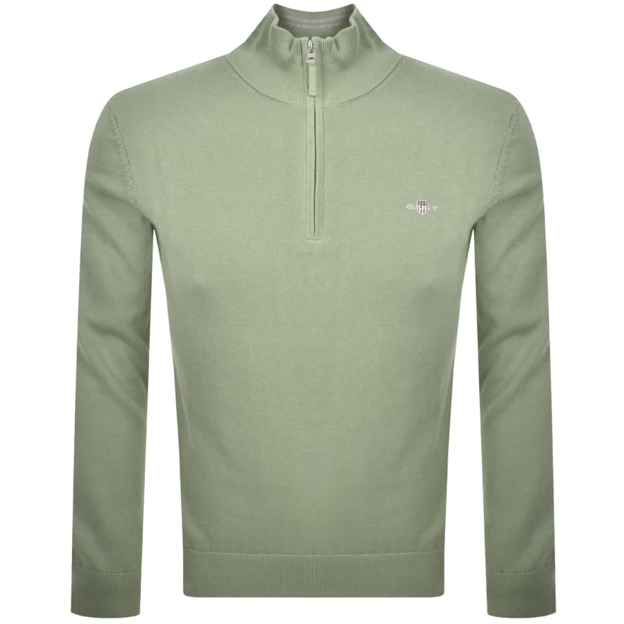 Image number 1 for Gant Half Zip Knit Jumper Kalamata Green