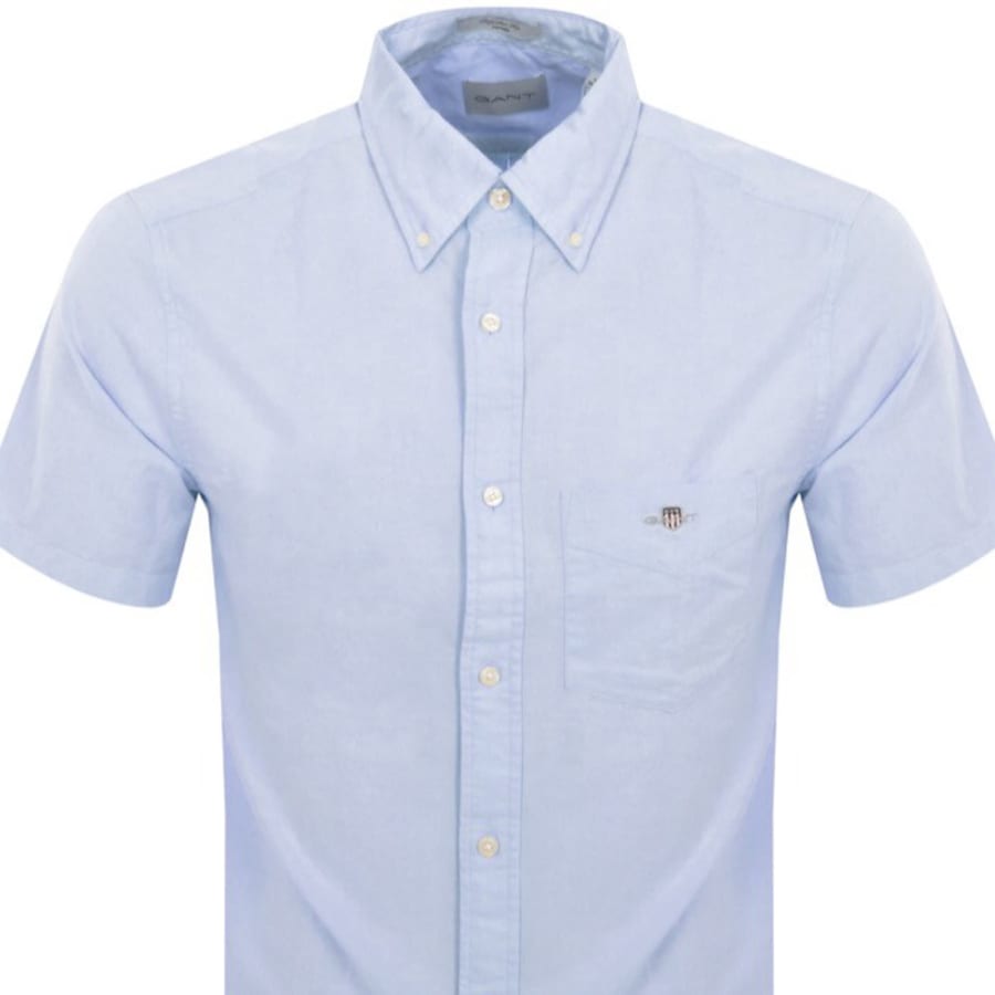 Image number 2 for Gant Poplin Short Sleeved Shirt Blue