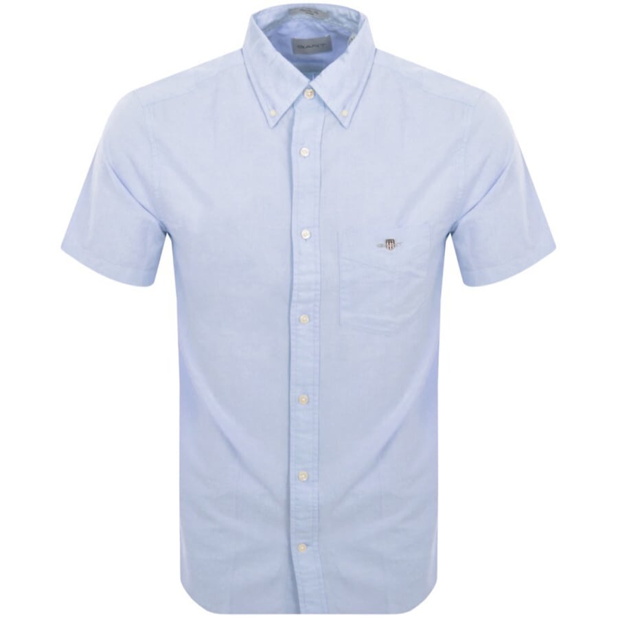 Image number 1 for Gant Poplin Short Sleeved Shirt Blue
