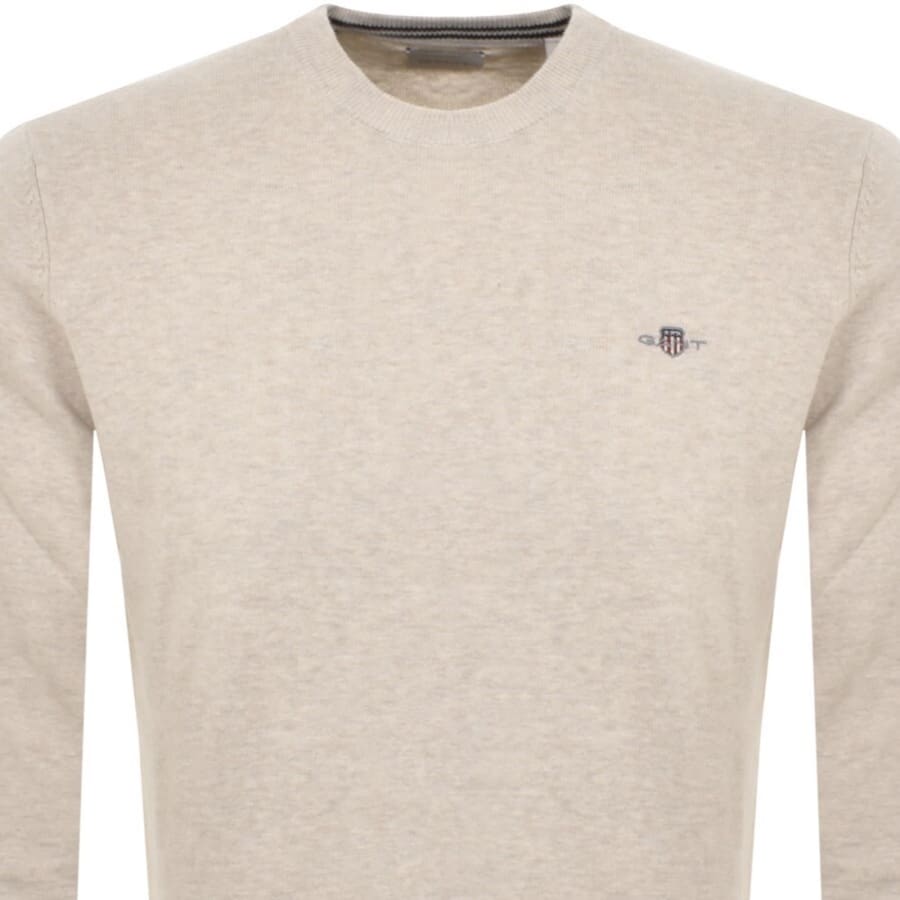 Image number 2 for Gant Classic Cotton Crew Neck Knit Jumper Beige